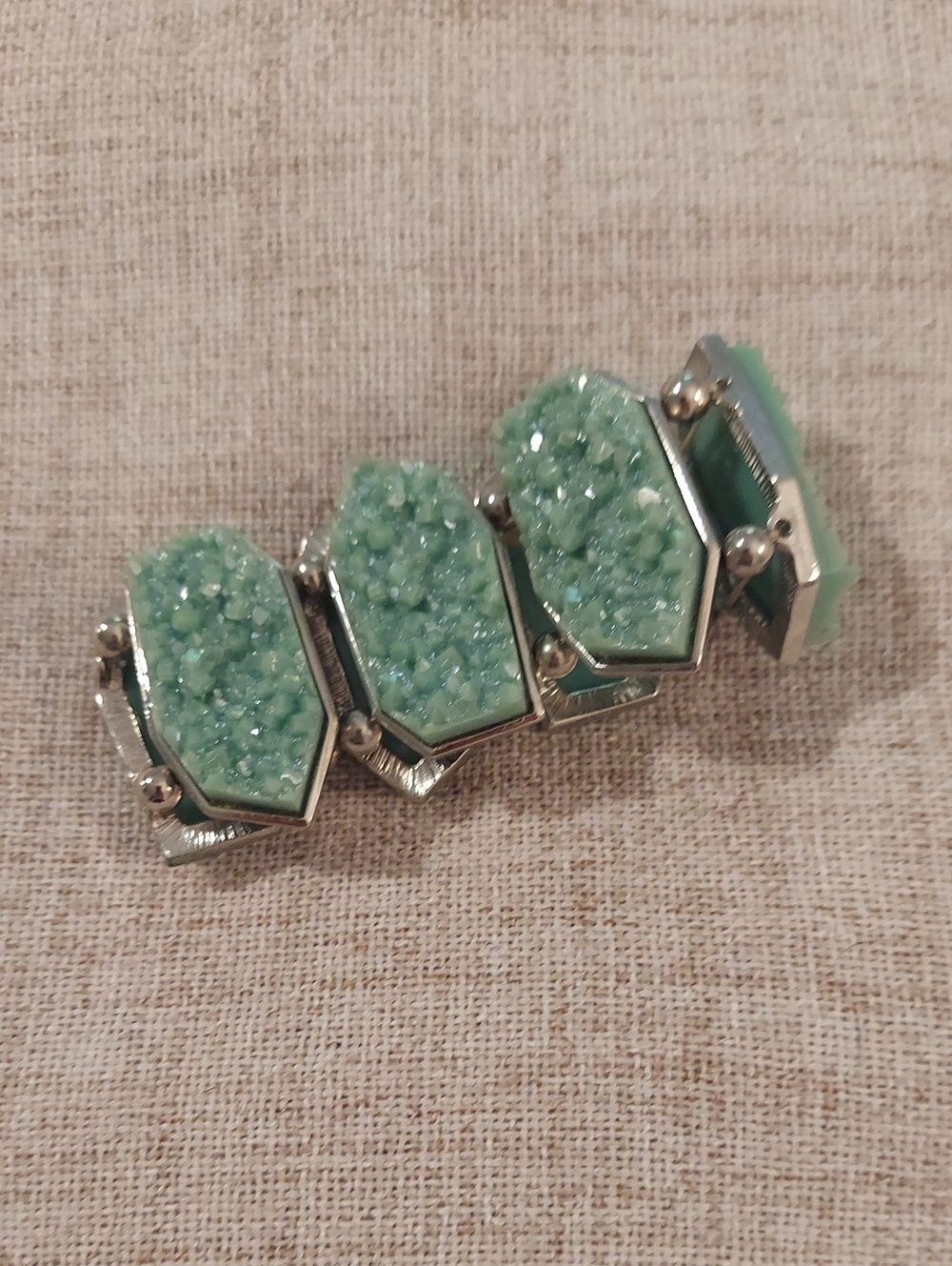 Vintage Mint Green Druzy Stretch Bracelet - Silver-Tone